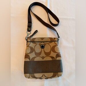 Coach Signature Brown Canvas Crossbody Bag Silver Hardware
